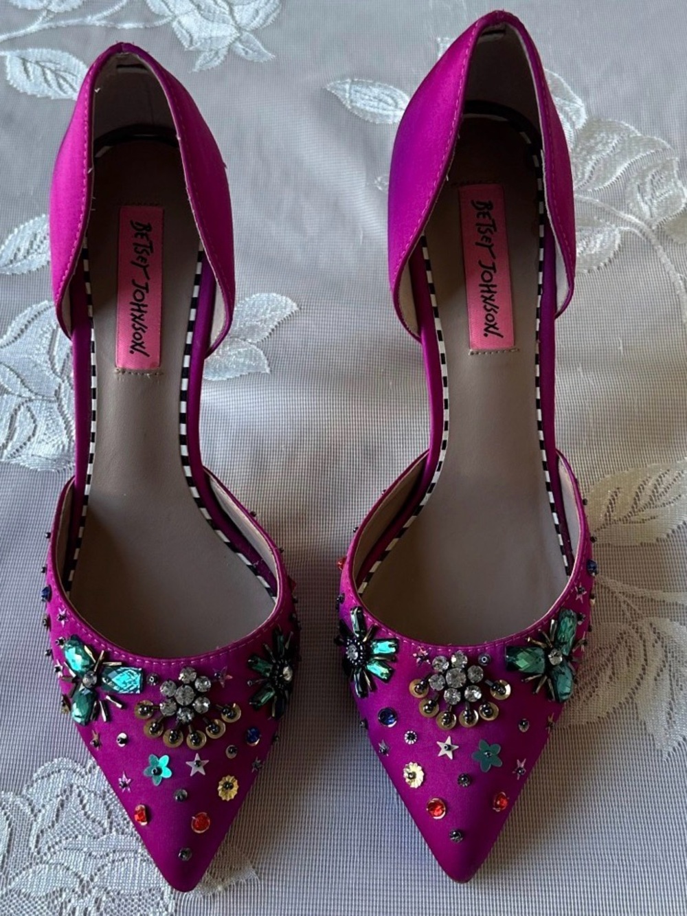 Betsey Johnson Fuchsia Jeweled Pointed-Toe D'Orsay Pump